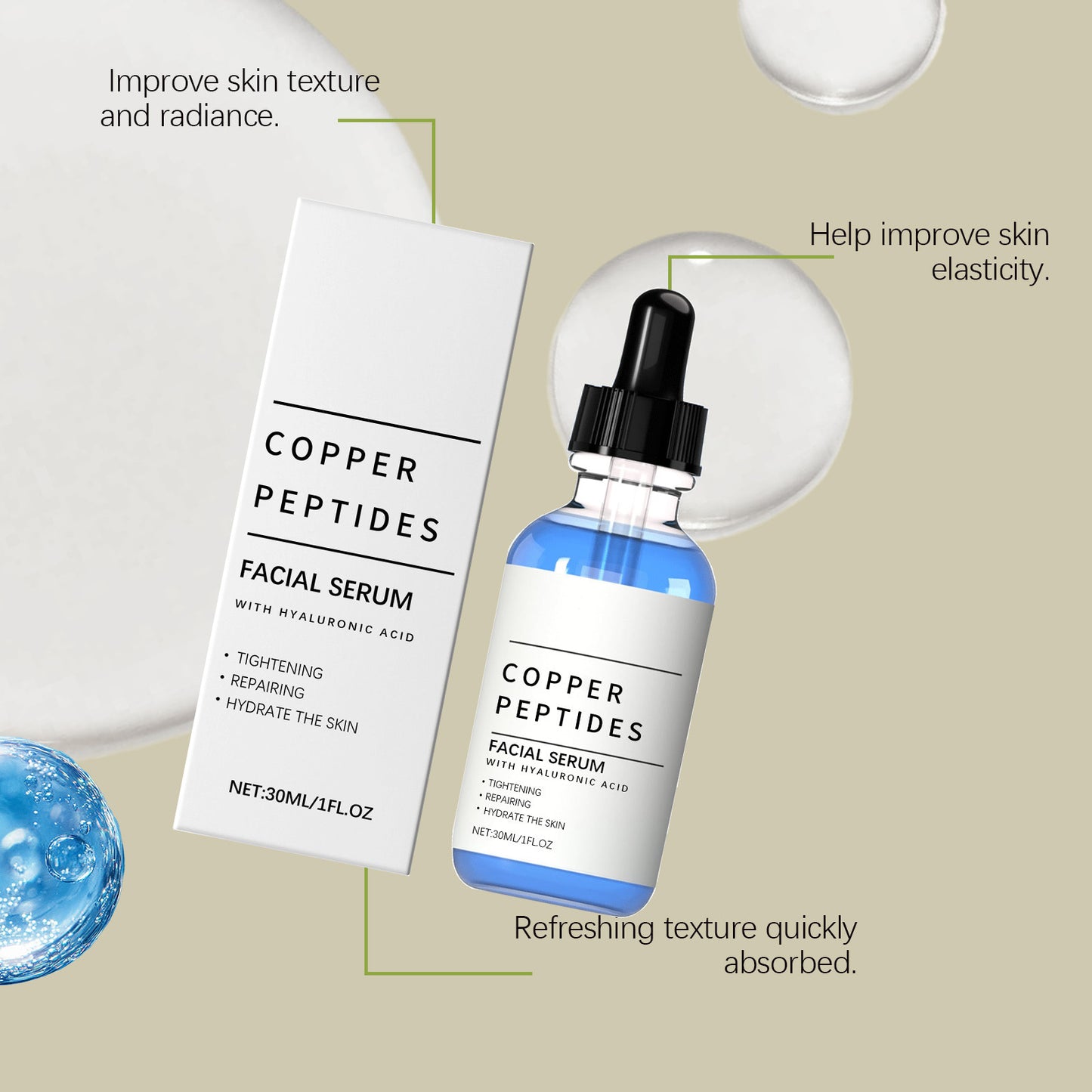 Copper Peptide Serum Anti Wrinkles Aging Tightening Rejuvenating Lifting Firming Moisturizing Brightening Facial Skin Cosmetics