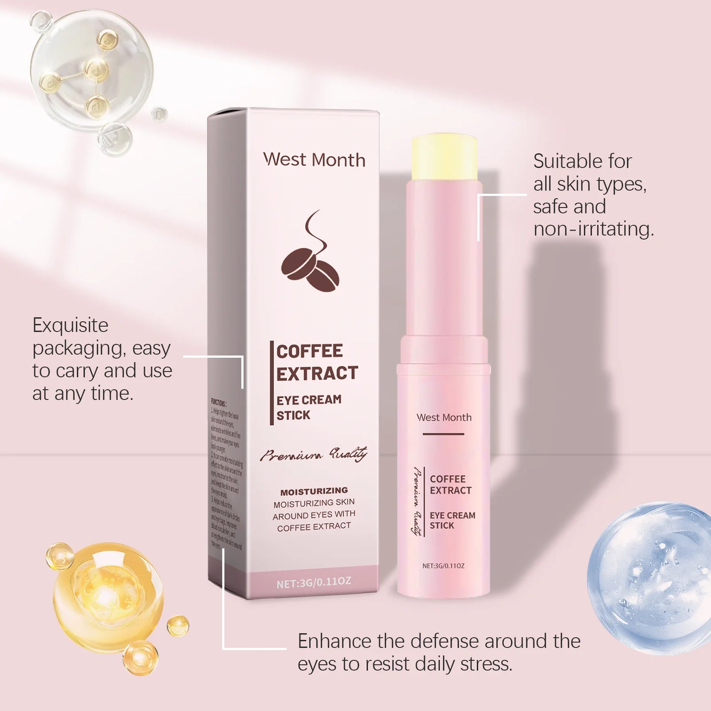 Caffeine Eye Cream Stick Lifting Firming Fade Dark Circles Bags Nourish Deep Moisturizing Coffee Extract Eye Brighten Eye Cream
