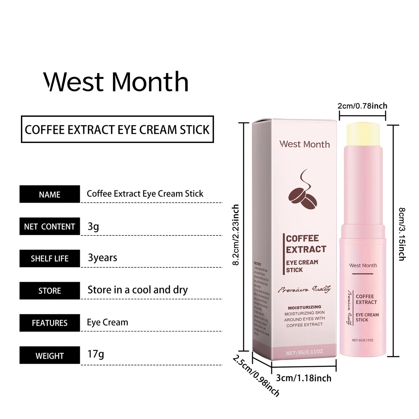 Caffeine Eye Cream Stick Lifting Firming Fade Dark Circles Bags Nourish Deep Moisturizing Coffee Extract Eye Brighten Eye Cream