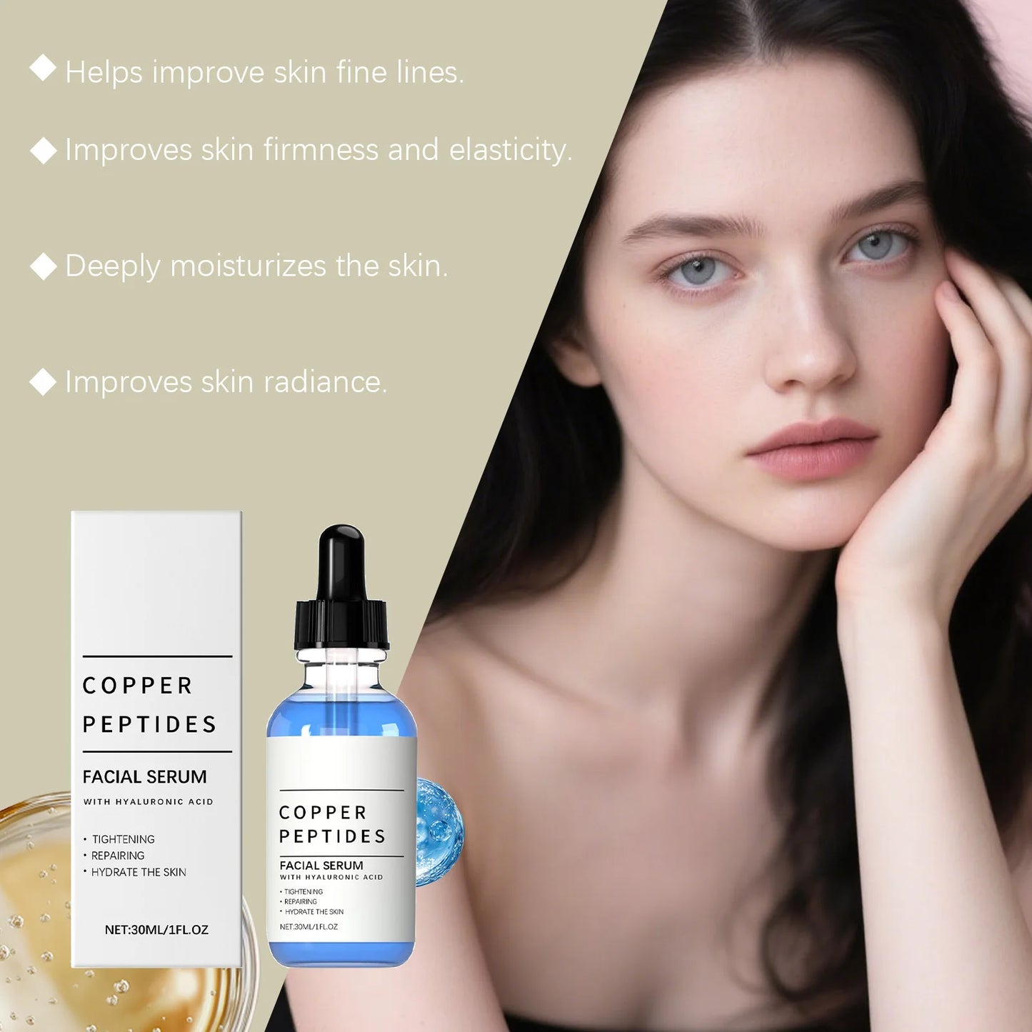 Copper Peptide Serum Anti Wrinkles Aging Tightening Rejuvenating Lifting Firming Moisturizing Brightening Facial Skin Cosmetics